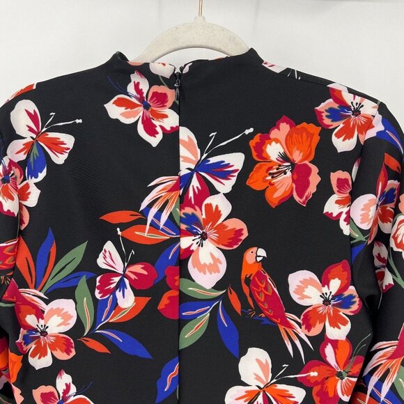 Floral Parrot Print Dress Keyhole Neckline‎ Puff Sleeve Party Cocktail Size XL - Picture 4 of 10